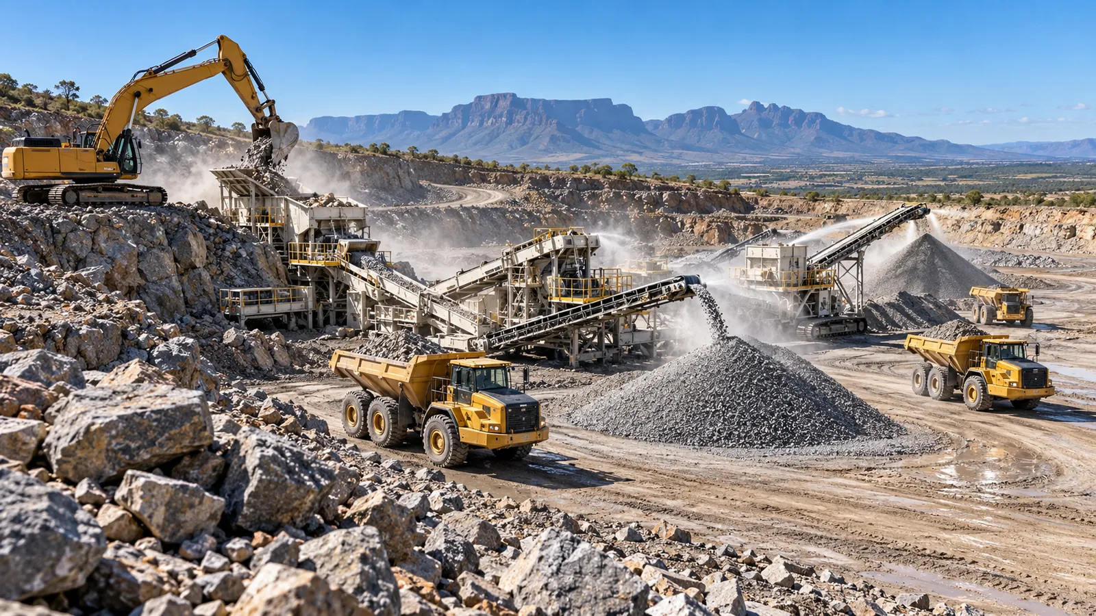 Crushing and screening quarry operation